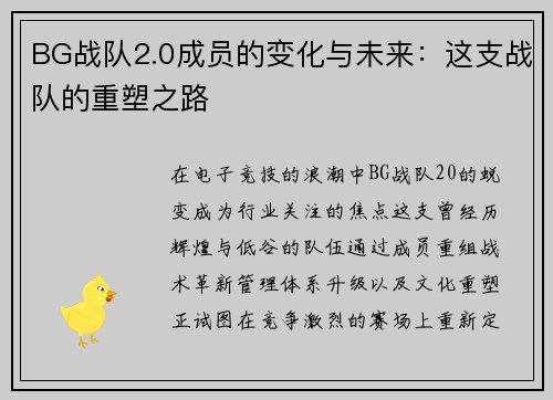 BG战队2.0成员的变化与未来：这支战队的重塑之路
