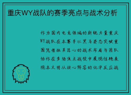 重庆WY战队的赛季亮点与战术分析